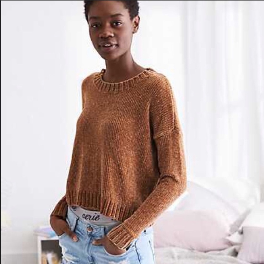 Chestnut cropped aerie chenille sweater